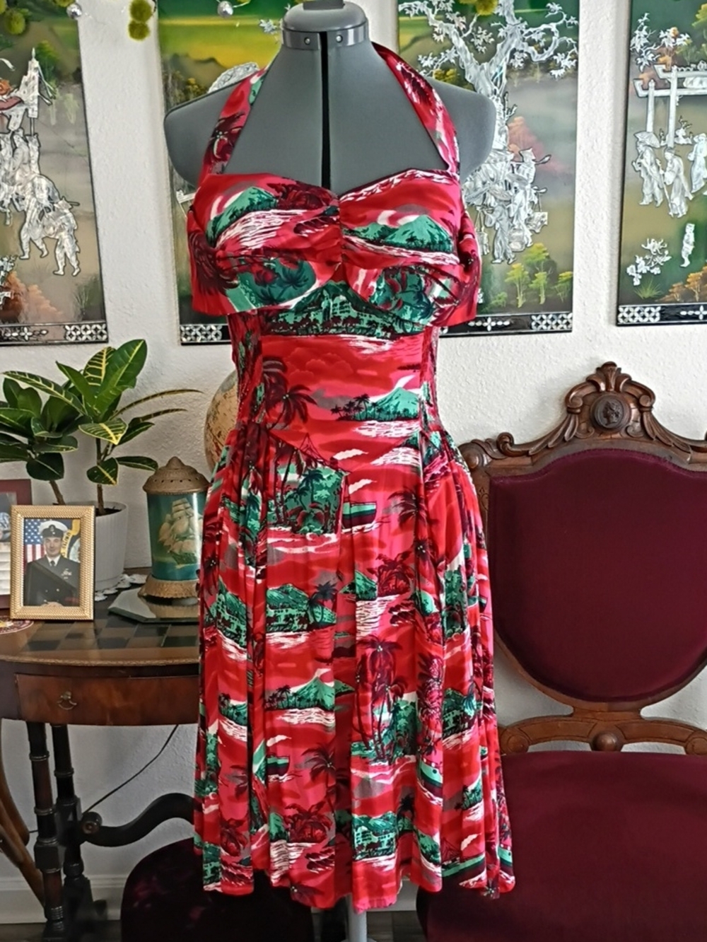 Whirling Turban custom Tiki Hawaii Pin Up 40s 50s dress Size medium